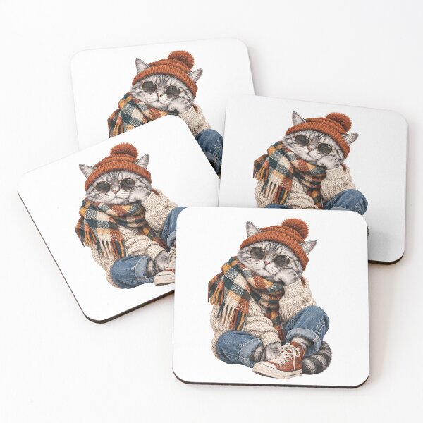 Item preview, Hipster Cat Cozy Autumn Outfit designed and sold by Gold Turtle  Lina.