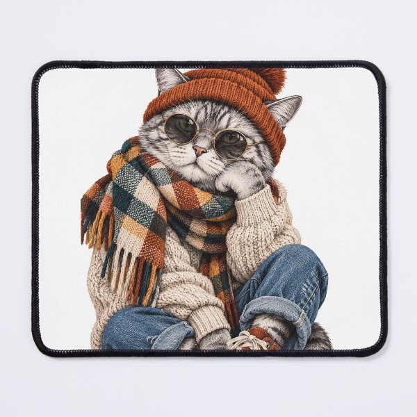 Item preview, Hipster Cat Cozy Autumn Outfit designed and sold by Gold Turtle Lina.