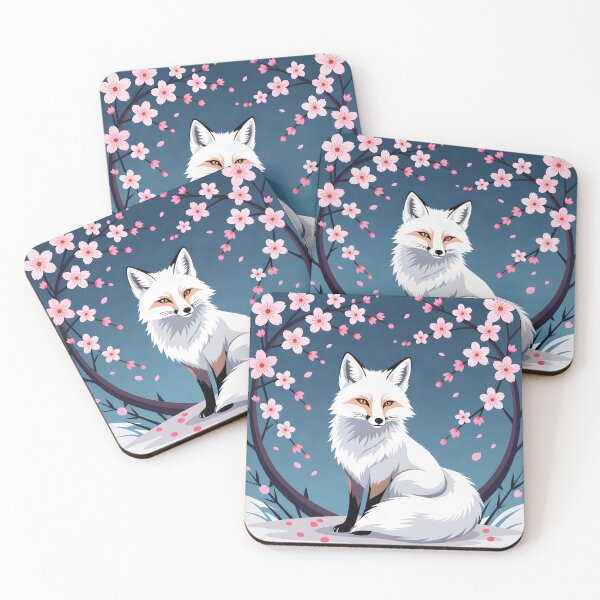 Item preview, White Fox Framed by Cherry Blossom Trees designed and sold by DesignedOutside.