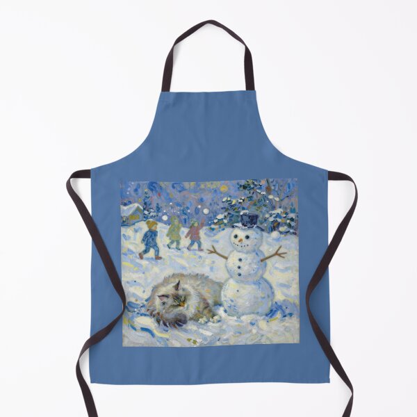 Item preview, Van Gogh Style Sleeping Siberian Cat and Snowman Winter Painting designed and sold by WildArtIT.