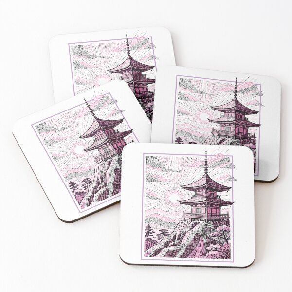 Item preview, Sunrise with Japanese Mountain Temple Illustration designed and sold by Museum Of Non-Existing Art.