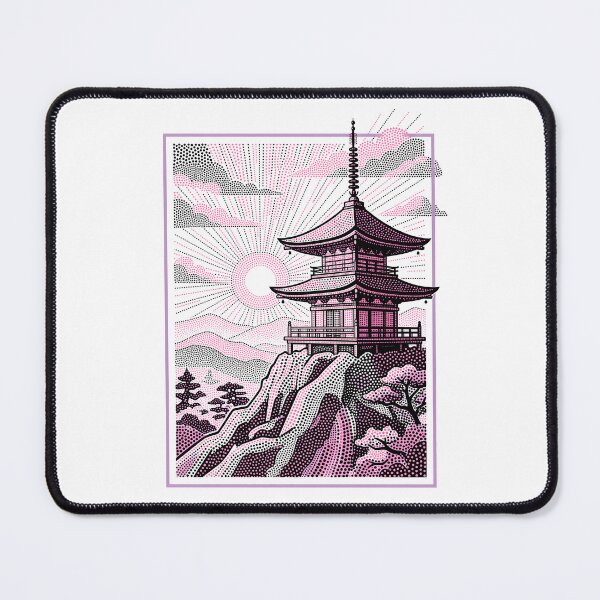 Item preview, Sunrise with Japanese Mountain Temple Illustration designed and sold by Museum Of Non-Existing Art.