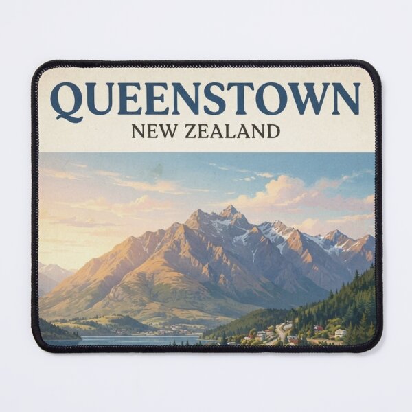 Item preview, Queenstown New Zealand Vintage Travel Poster – Lake Wakatipu & Mountains designed and sold by ElartedeNoel.