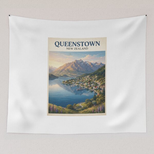 Item preview,  Queenstown New Zealand Vintage Travel Poster – Lake Wakatipu & Mountains designed and sold by ElartedeNoel.