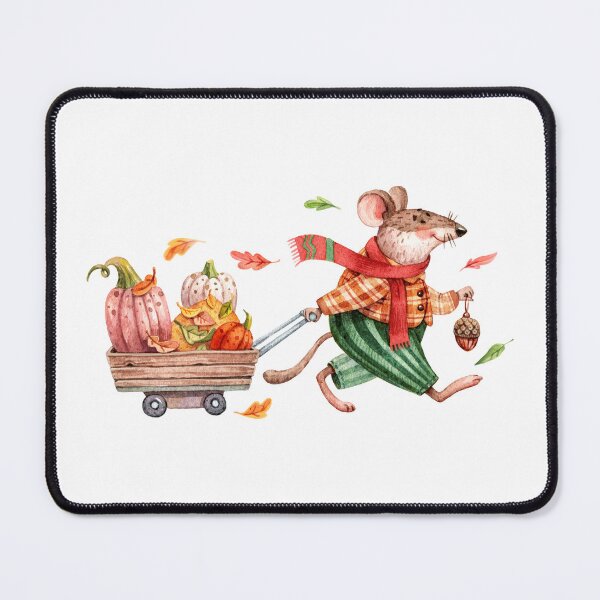 Item preview, Mouse with Pumpkin Cart Watercolor Illustration designed and sold by White Rabbit Design .