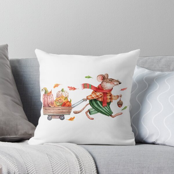 Item preview, Mouse with Pumpkin Cart Watercolor Illustration designed and sold by White Rabbit Design .