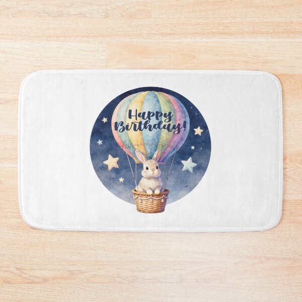 Item preview, Watercolor Cute Bunny Hot Air Balloon Happy Birthday designed and sold by WildArtIT.
