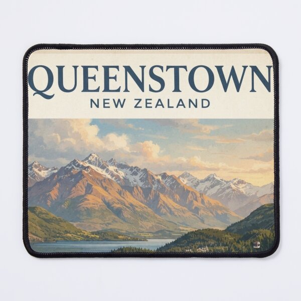 Item preview, Queenstown New Zealand Vintage Travel Poster – Lake Wakatipu & Mountains designed and sold by ElartedeNoel.