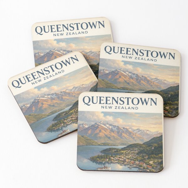 Item preview, Queenstown New Zealand Vintage Travel Poster – Lake Wakatipu & Mountains designed and sold by ElartedeNoel.