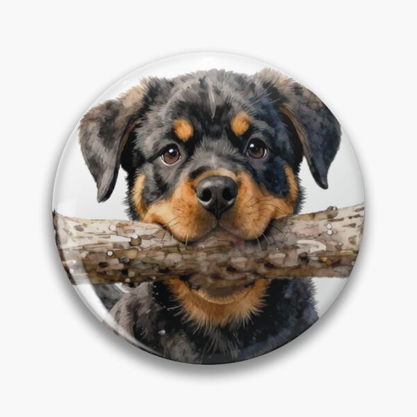 Item preview, Watercolor Rottweiler Puppy Holding Big Stick designed and sold by WildArtIT.