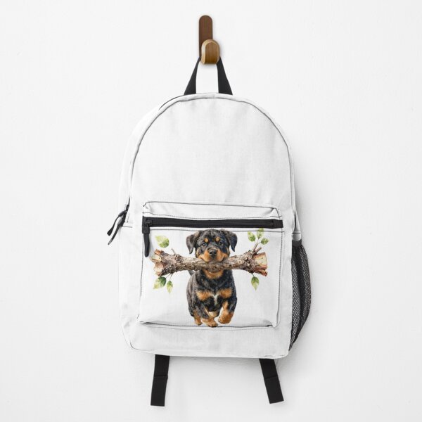 Item preview, Watercolor Rottweiler Puppy Holding Big Stick designed and sold by WildArtIT.