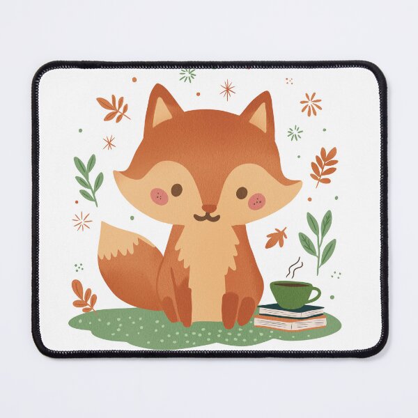 Item preview, Cozy Fox with Coffee and Books Illustration designed and sold by DinaArtStudio.