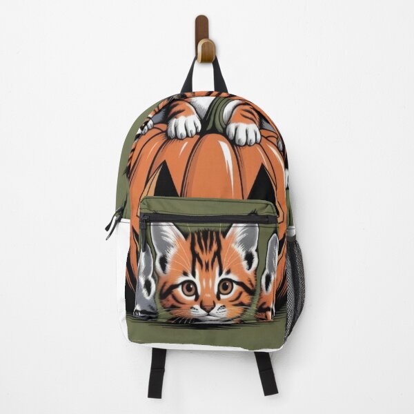 Item preview, Cute Kittens Behind Spooky Pumpkin Olive Green Art designed and sold by DailySparks.