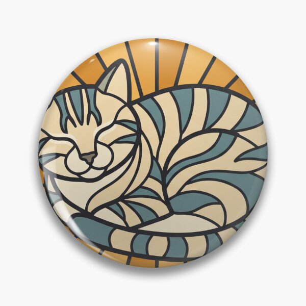 Item preview, Sleeping Cat Sunbeam Stained Glass Style Illustration designed and sold by Ninjacatoff.