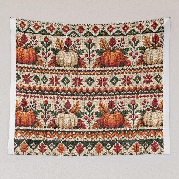Item preview, Autumn Fair Isle Pumpkin Pattern designed and sold by Gold Turtle  Lina.