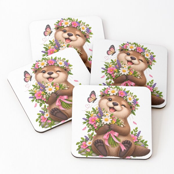 Item preview, Flower Crown Otter with Bouquet designed and sold by TinyWeird.