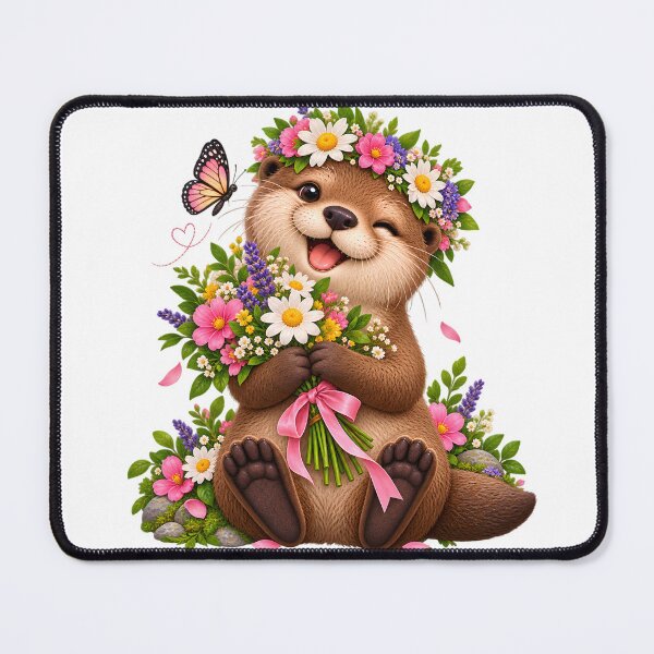 Item preview, Flower Crown Otter with Bouquet designed and sold by TinyWeird.