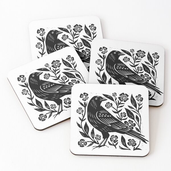 Item preview, Crow Linocut Shirt, Folk Art Bird and Wildflower Graphic Tee, Vintage Nature Illustration Gift Sister in Law Gift designed and sold by Flora-and-Fable.