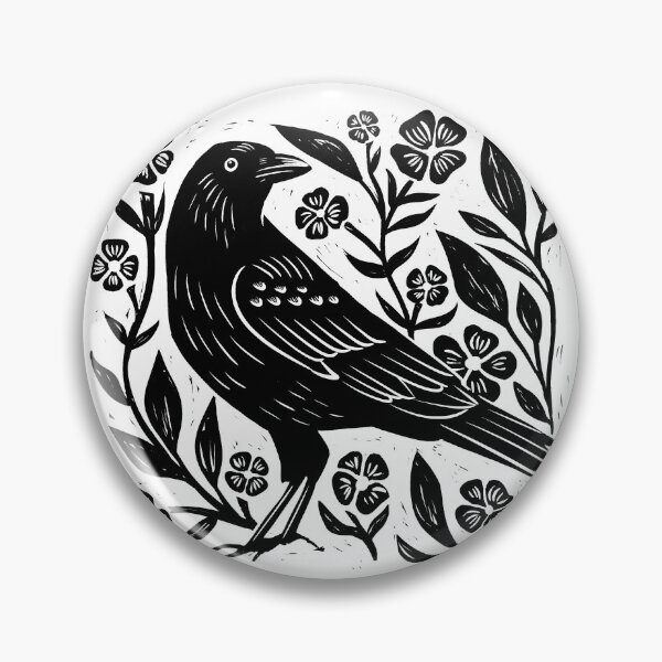 Item preview, Crow Linocut Shirt, Folk Art Bird and Wildflower Graphic Tee, Vintage Nature Illustration Gift Sister in Law Gift designed and sold by Flora-and-Fable.