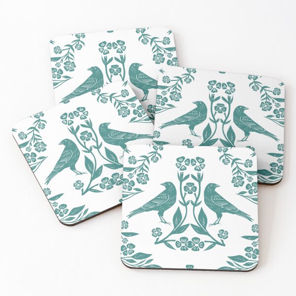Item preview, Fabric in Teal Crow Floral Damask - Gothic Botanical Bird Pattern designed and sold by Flora-and-Fable.