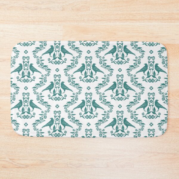 Item preview, Fabric in Teal Crow Floral Damask - Gothic Botanical Bird Pattern designed and sold by Flora-and-Fable.