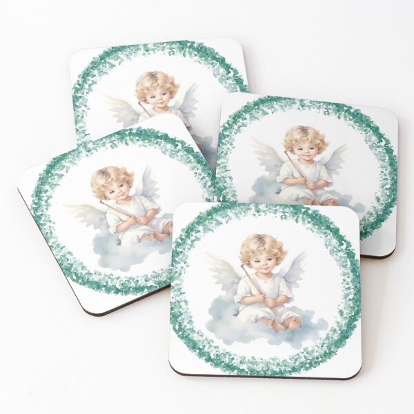 Item preview, Green and White background with angel wings designed and sold by LasonasDesigns.