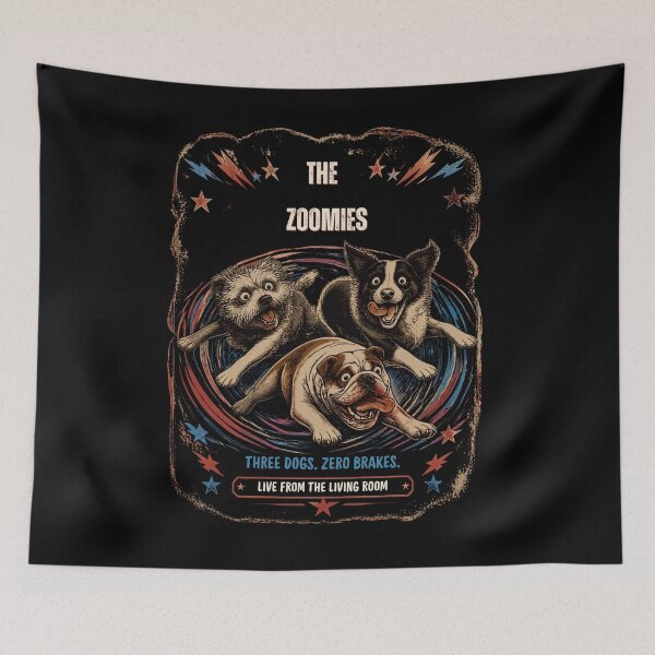 Item preview, The Zoomies - Three Dogs Zero Brakes Funny Retro Dog Poster designed and sold by Neurospicy Trolls.