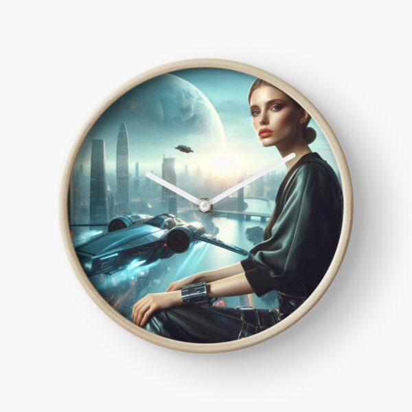Item preview, Futuristic City Moon | Sci Fi Woman Portrait | Spaceship Skyline Wall Art designed and sold by IRON SIREN.