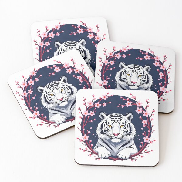 Item preview, White Tiger Framed by Cherry Blossoms designed and sold by DesignedOutside.