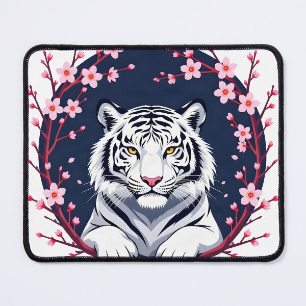 Item preview, White Tiger Framed by Cherry Blossoms designed and sold by DesignedOutside.
