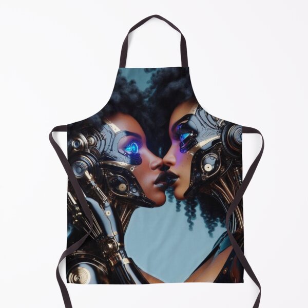 Item preview, Afrofuturism Cyborg Love | WLW Robot Couple Kiss | Sci Fi Black Lesbian Art designed and sold by IRON SIREN.