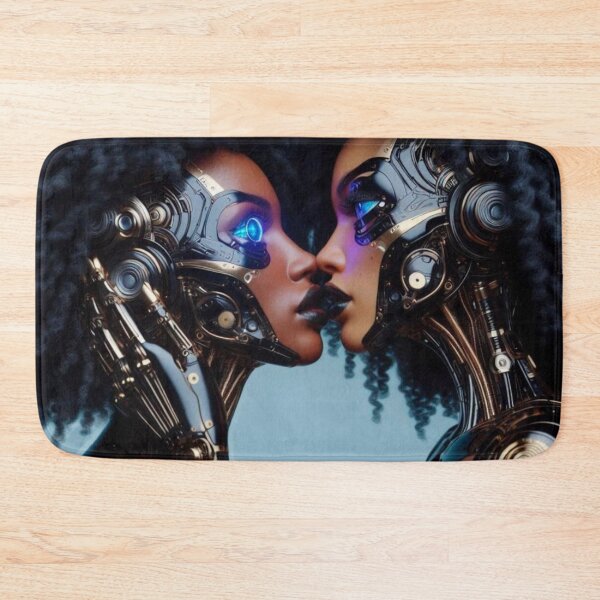 Artikelvorschau, Afrofuturistische Cyborg-Liebe | Küss eines lesbischen Roboterpaares | Science-Fiction-Kunst schwarzer Lesben entworfen und verkauft von IRON SIREN.