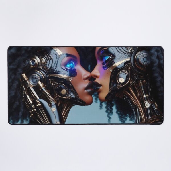 Item preview, Afrofuturism Cyborg Love | WLW Robot Couple Kiss | Sci Fi Black Lesbian Art designed and sold by IRON SIREN.