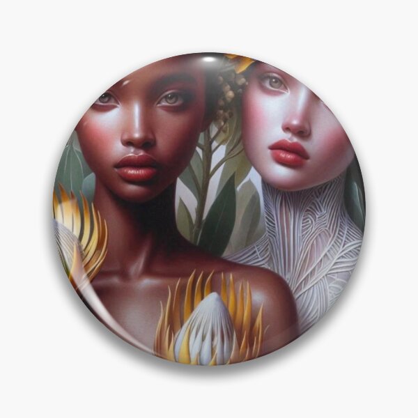 Item preview, Golden Protea Goddesses | Interracial WLW Botanical Art | Black White Lesbian Couple designed and sold by IRON SIREN.