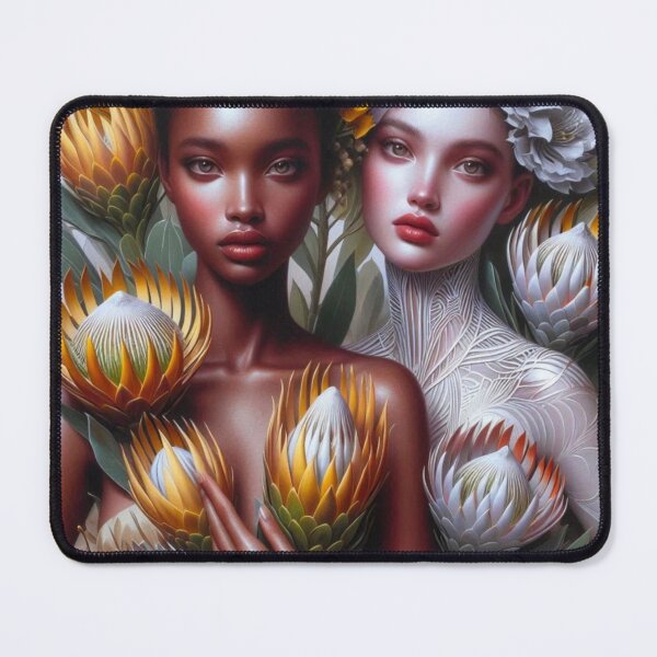 Item preview, Golden Protea Goddesses | Interracial WLW Botanical Art | Black White Lesbian Couple designed and sold by IRON SIREN.