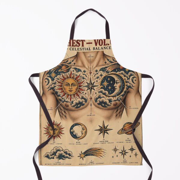 Item preview, Celestial Sun & Moon Chest Tattoo Flash Art designed and sold by SummaGrove.