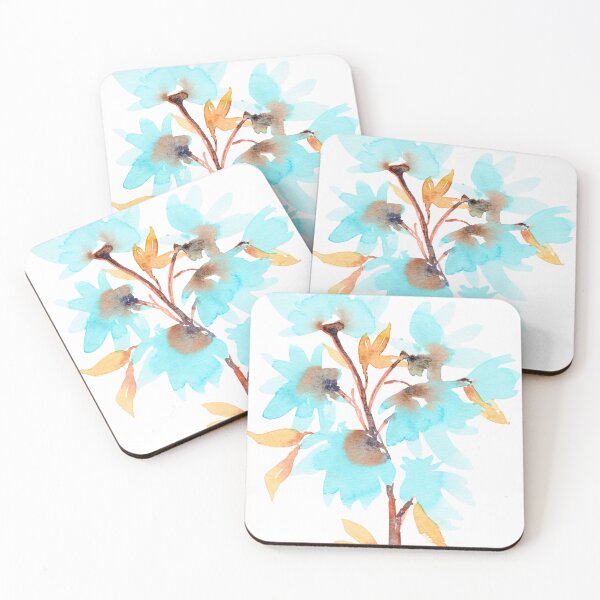 Item preview, Aqua Wildflowers and Golden Leaves Watercolour designed and sold by ArithraStudio.