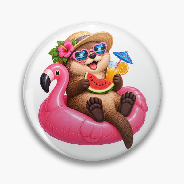 Item preview, Summer Vacation Otter on Flamingo Float designed and sold by TinyWeird.
