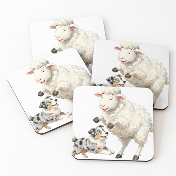 Item preview, Australian Shepherd and Sheep at Play designed and sold by WildArtIT.