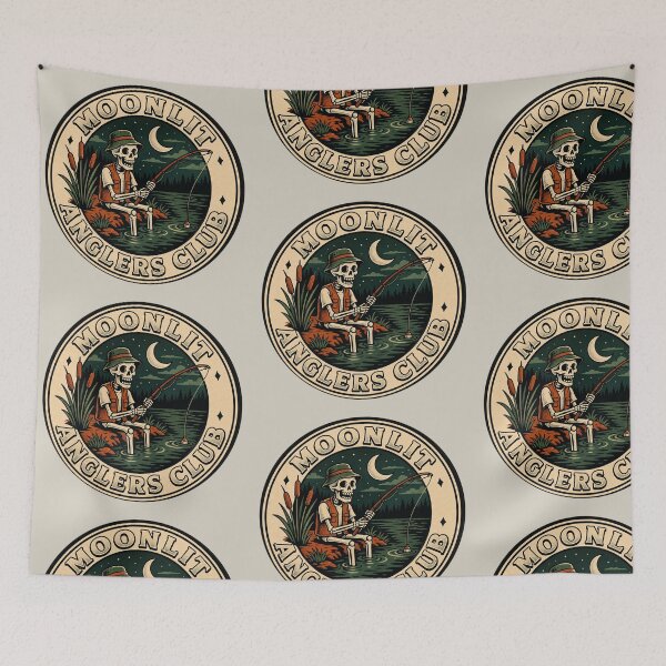 Item preview, Moonlit Anglers Club – Vintage Skeleton Fishing designed and sold by RadekArt.
