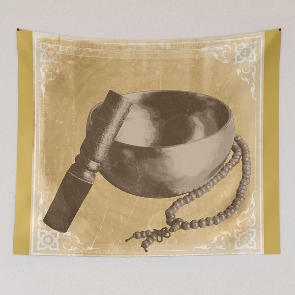 Item preview, Brown Tibetan Singing Bowl with Mallet and Mala Beads designed and sold by Ghoul Enterprises.