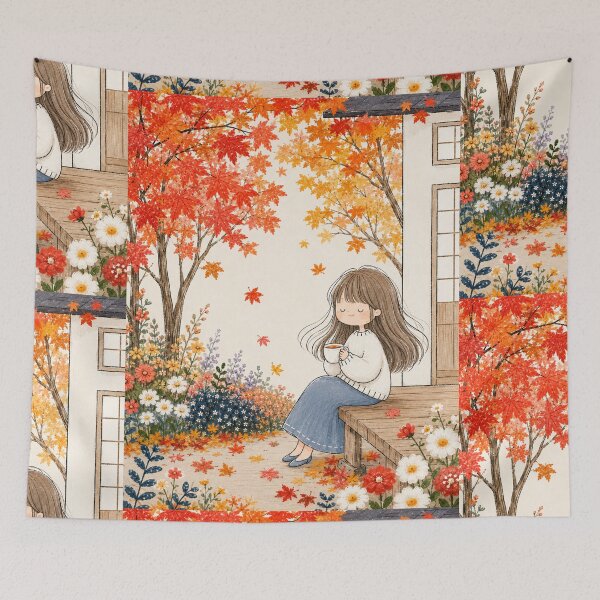 Item preview, Autumn Cozy Girl with Tea Cute Fall Cottagecore Illustration designed and sold by Quite mind .