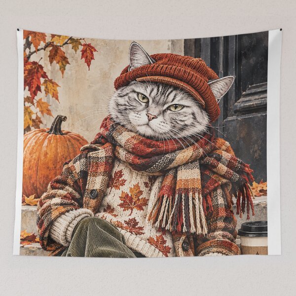 Item preview, Cozy Autumn Cat Sweater Portrait designed and sold by Gold Turtle  Lina.