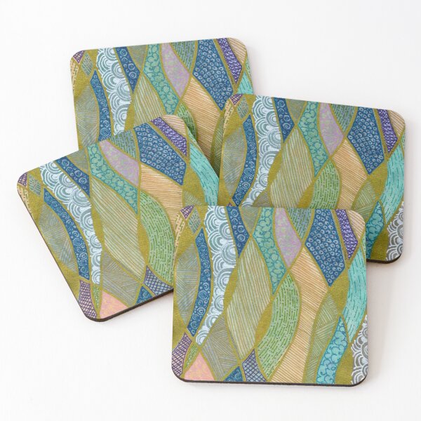 Item preview, Gold-Toned Teal and Purple Abstract Leaf Pattern designed and sold by ArithraStudio.