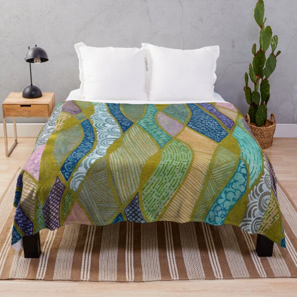 Item preview, Gold-Toned Teal and Purple Abstract Leaf Pattern designed and sold by ArithraStudio.