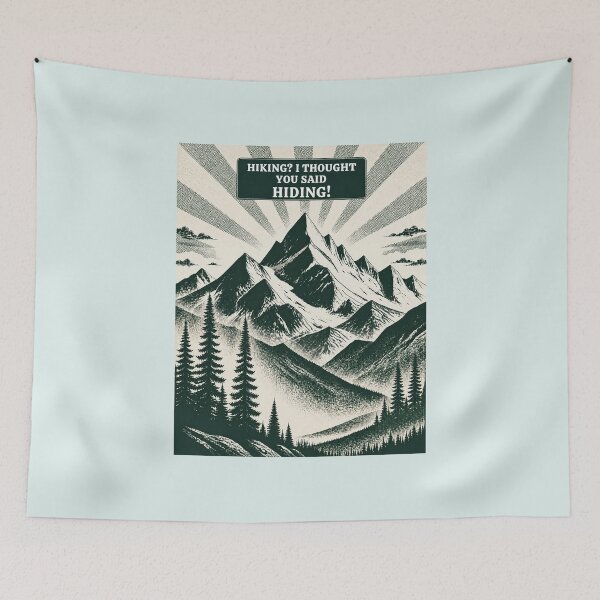 Item preview, Hiking or hiding? Fun retro-style panoramic print of a mountain landscape, hiking designed and sold by PanaluPrint .
