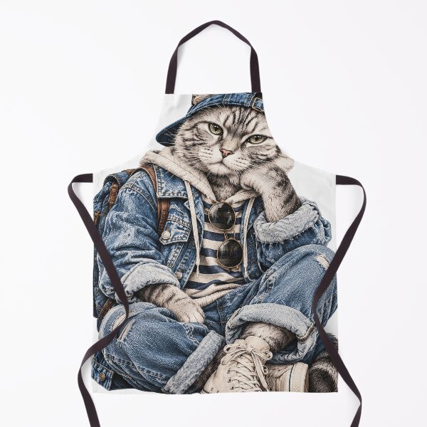 Item preview, Trendy Denim Cat Streetwear Design designed and sold by Gold Turtle  Lina.