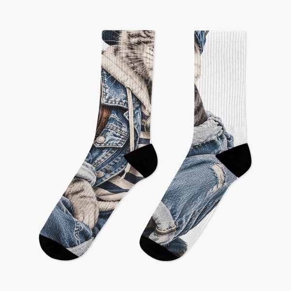 Item preview, Trendy Denim Cat Streetwear Design designed and sold by Gold Turtle  Lina.