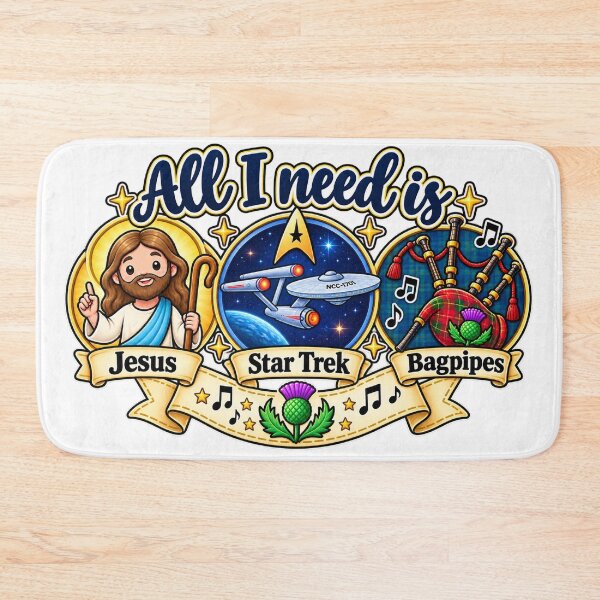 Item preview, All I need is Jesus, STrek, and bagpipes designed and sold by LizHumorComics.