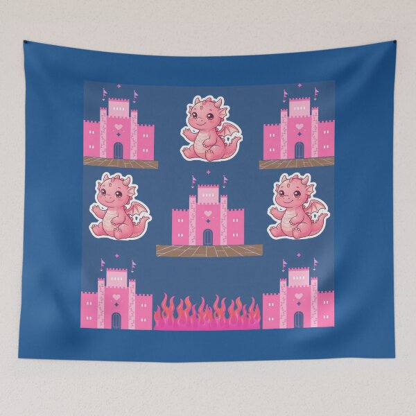 Item preview, Cute Kawaii Pink Dragon And Castle Pattern designed and sold by Azurart2.